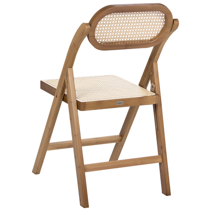 Brown Bamboo Wood Rattan Folding Dining Chairs Set Of 2 With Adjustable Backrest