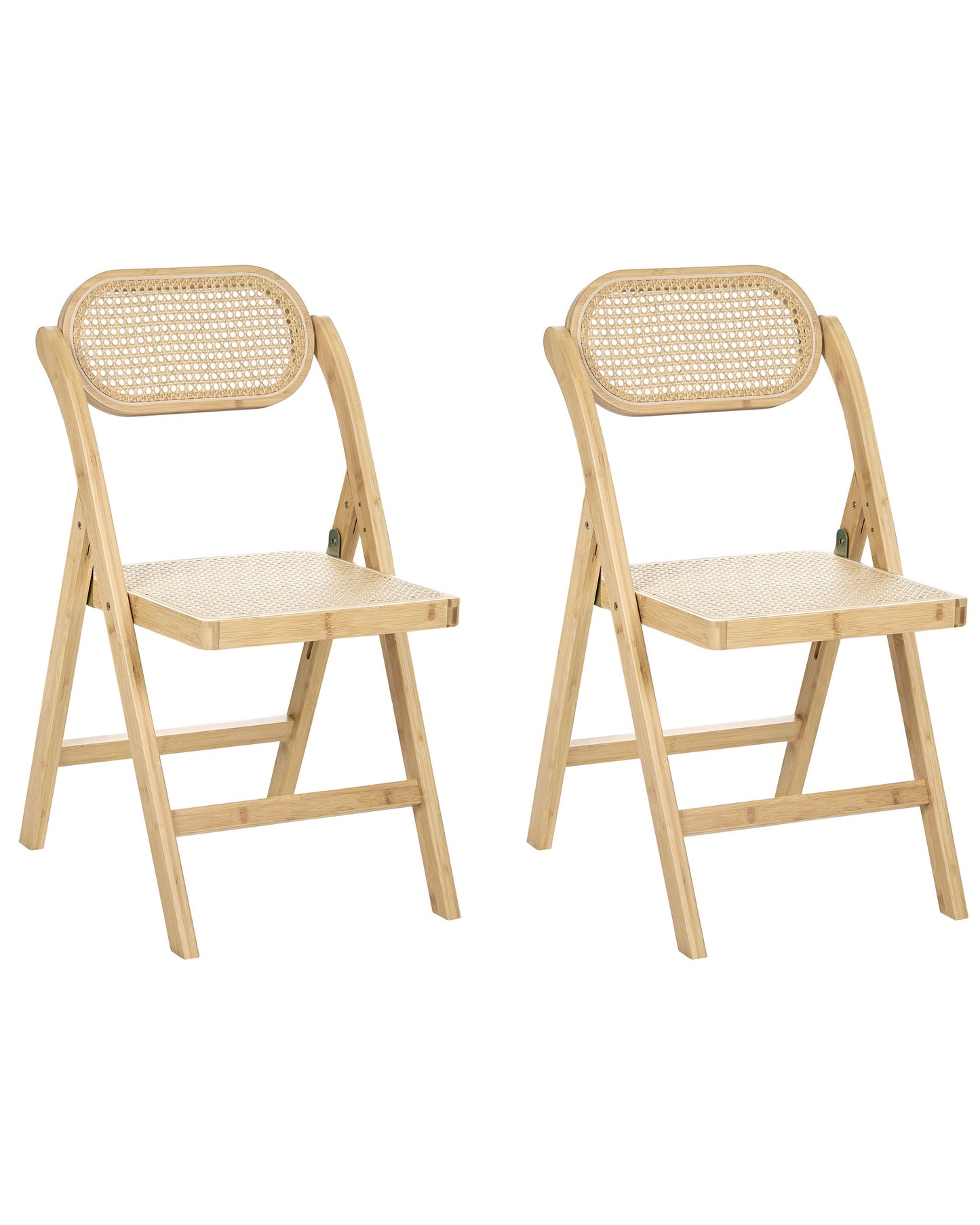 Bamboo Rattan Folding Dining Chairs Set of 2 Light Brown