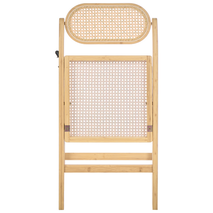 Bamboo Rattan Folding Dining Chairs Set of 2 Light Brown