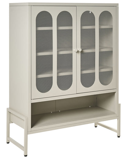 Beige Cashmere 2 Door Sideboard With Oval Perforated Doors And Five Shelves For Home Office