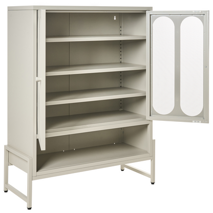 Beige Cashmere 2 Door Sideboard With Oval Perforated Doors And Five Shelves For Home Office