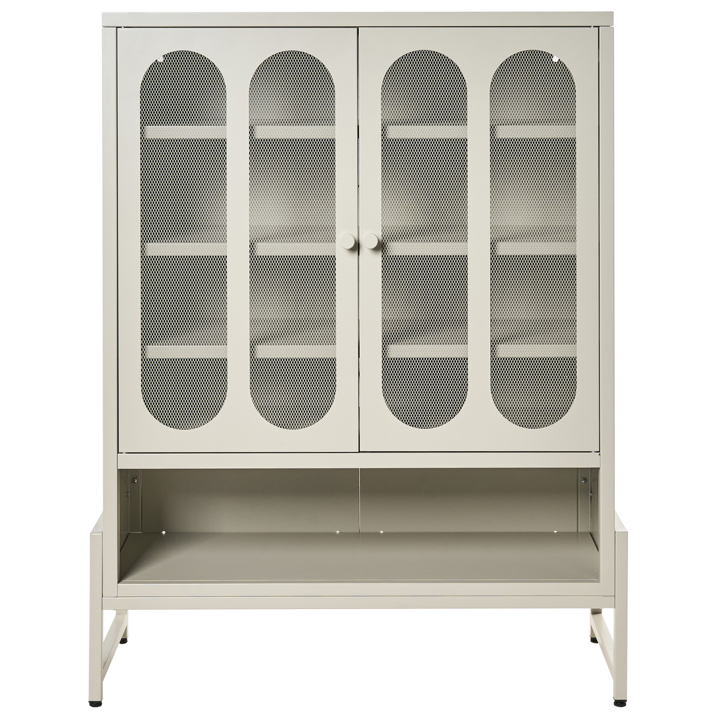Beige Cashmere 2 Door Sideboard With Oval Perforated Doors And Five Shelves For Home Office