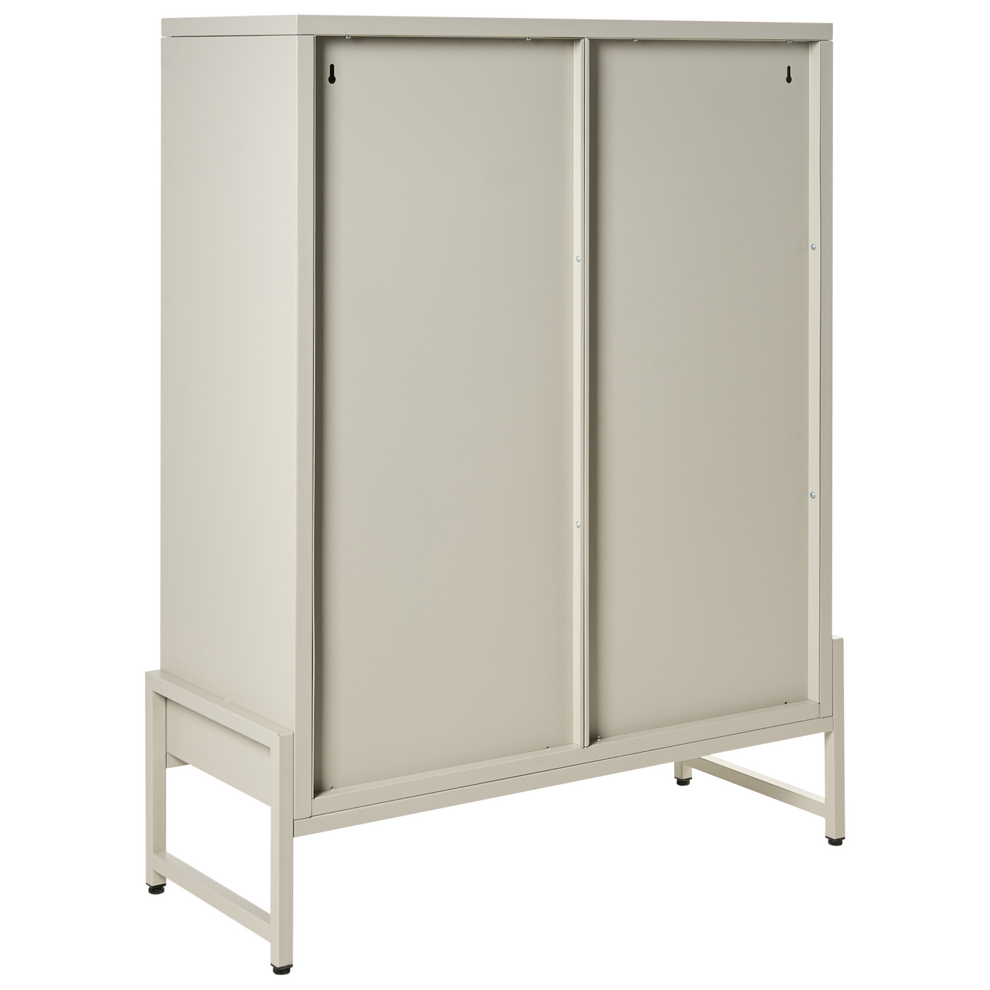 Beige Cashmere 2 Door Sideboard With Oval Perforated Doors And Five Shelves For Home Office