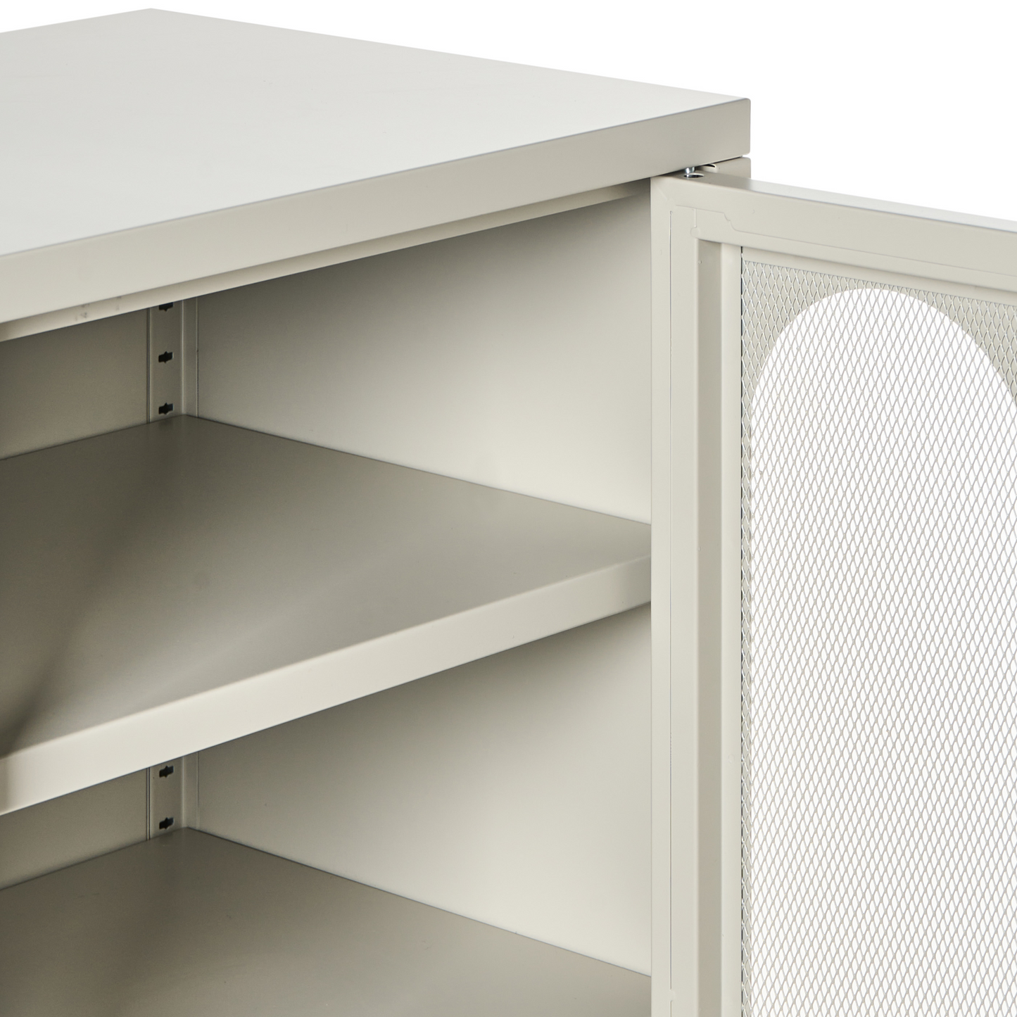 Beige Cashmere 2 Door Sideboard With Oval Perforated Doors And Five Shelves For Home Office