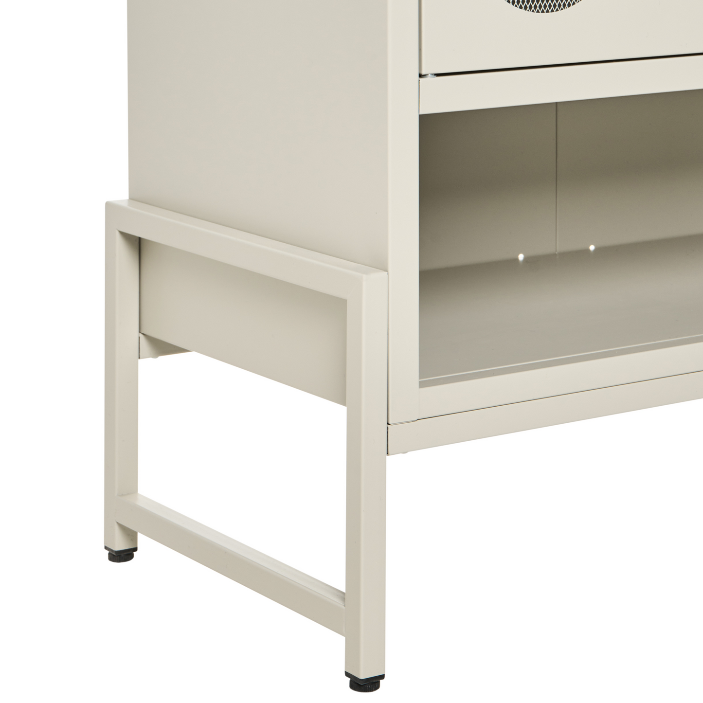 Beige Cashmere 2 Door Sideboard With Oval Perforated Doors And Five Shelves For Home Office