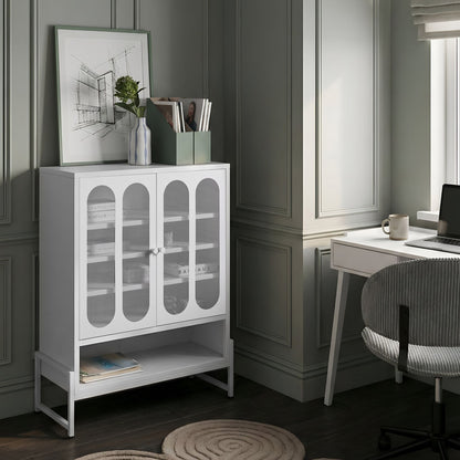 2 Door White Steel Sideboard Perforated Doors 5 Shelves