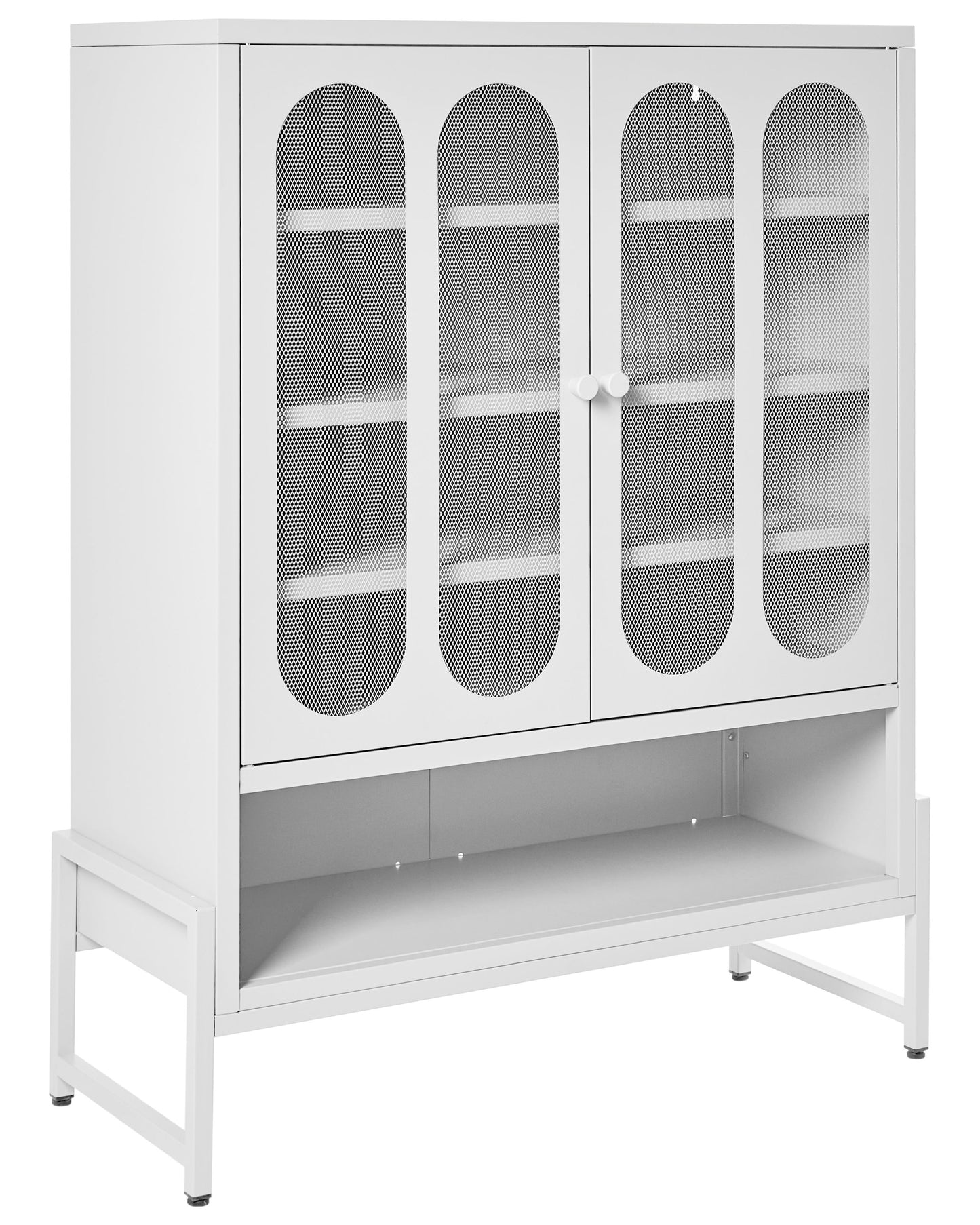 2 Door White Steel Sideboard Perforated Doors 5 Shelves