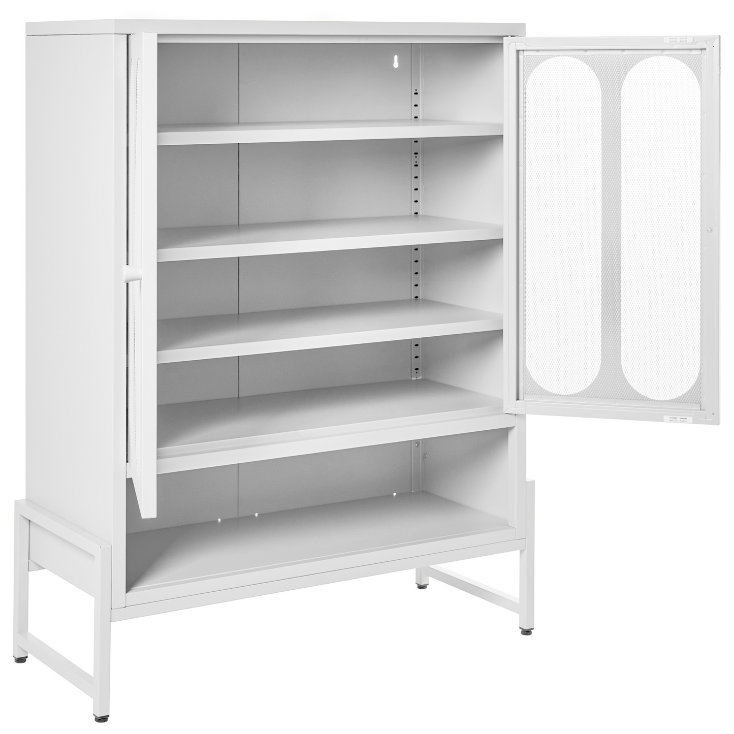 2 Door White Steel Sideboard Perforated Doors 5 Shelves
