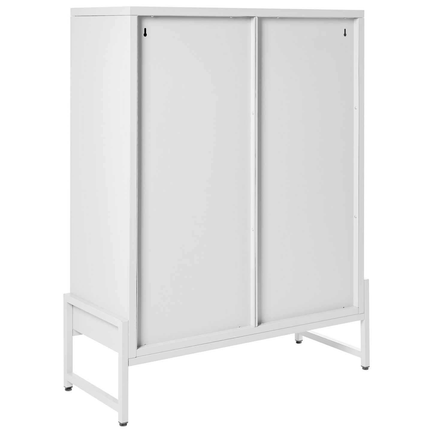 2 Door White Steel Sideboard Perforated Doors 5 Shelves