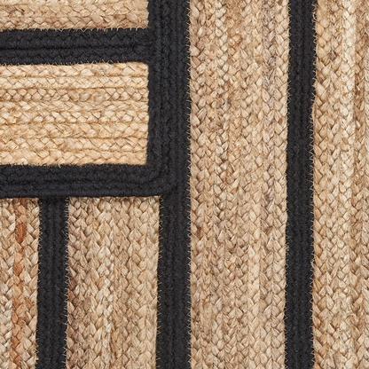 Rustic Boho Black Beige Cotton Jute Area Rug 80 x 150cm