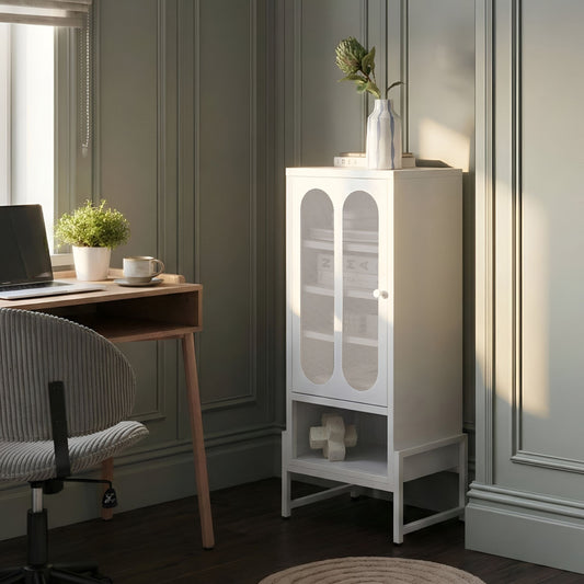 One Door White Steel Sideboard With Oval Perforated Doors