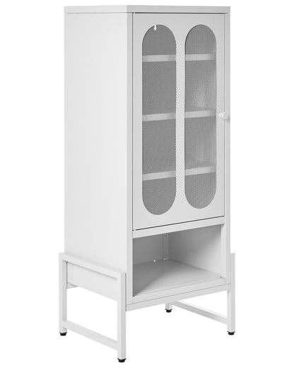 One Door White Steel Sideboard With Oval Perforated Doors