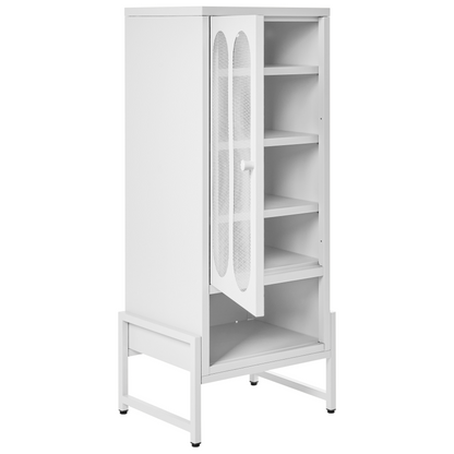 One Door White Steel Sideboard With Oval Perforated Doors