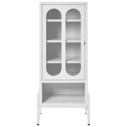 One Door White Steel Sideboard With Oval Perforated Doors