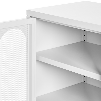 One Door White Steel Sideboard With Oval Perforated Doors
