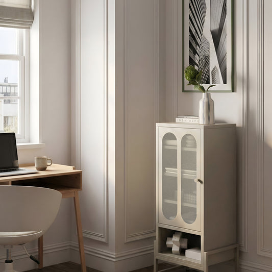 Home 1 Door Beige Cashmere Steel Sideboard With Perforated Doors
