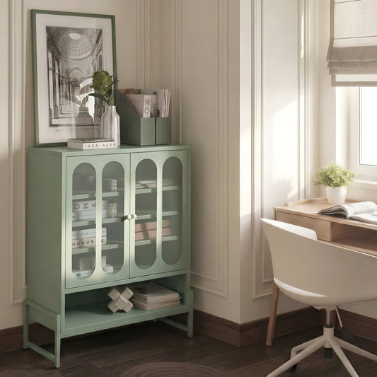 Mint Green Steel 2 Door Sideboard Perforated Doors