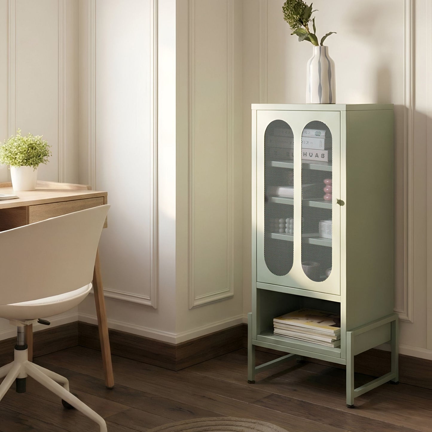 Mint Green Steel One Door Sideboard Five Shelves