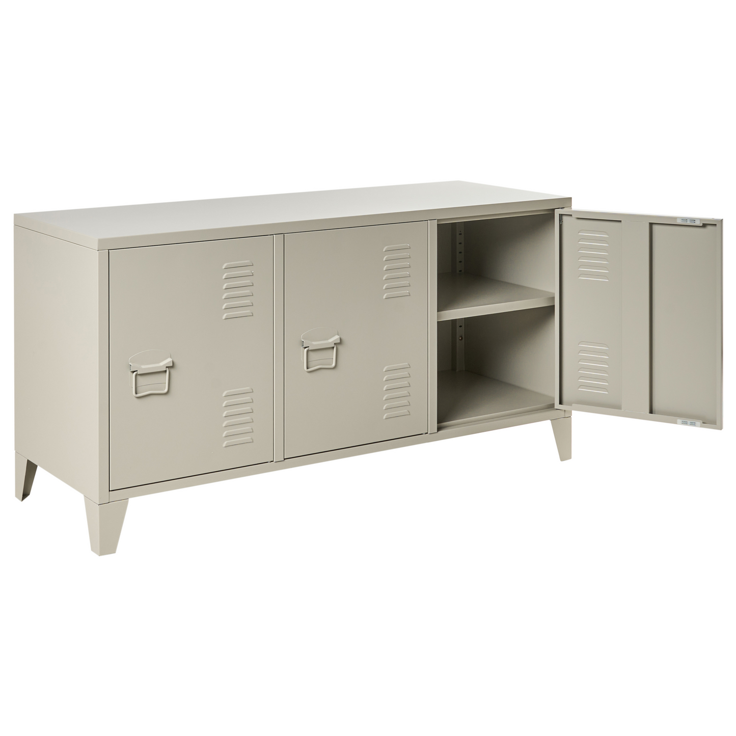 Home 3 Door Beige Steel Sideboard With Adjustable Shelves