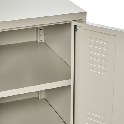 Home 3 Door Beige Steel Sideboard With Adjustable Shelves