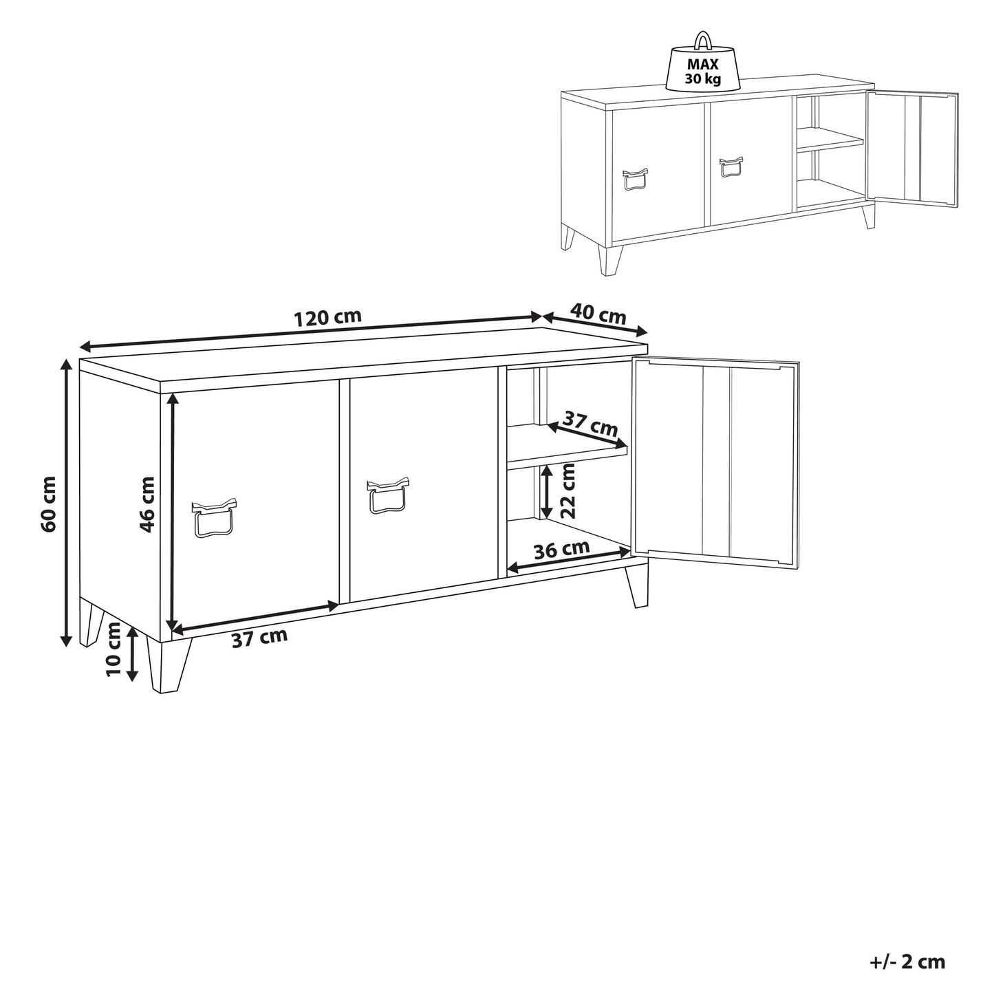 Home 3 Door Beige Steel Sideboard With Adjustable Shelves