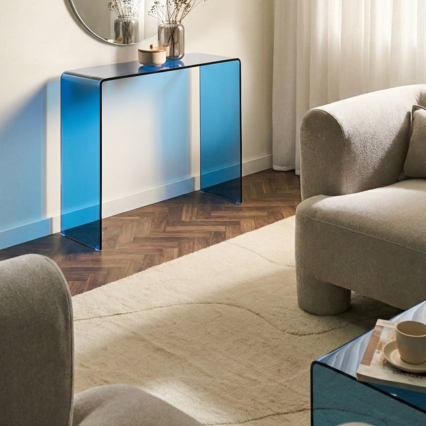 Console Table Blue Glass 90 x 30cm Rectangular Minimalist