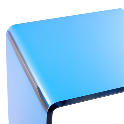 Side Table Cantilever Semi Transparent Blue Glass 40 X 61cm