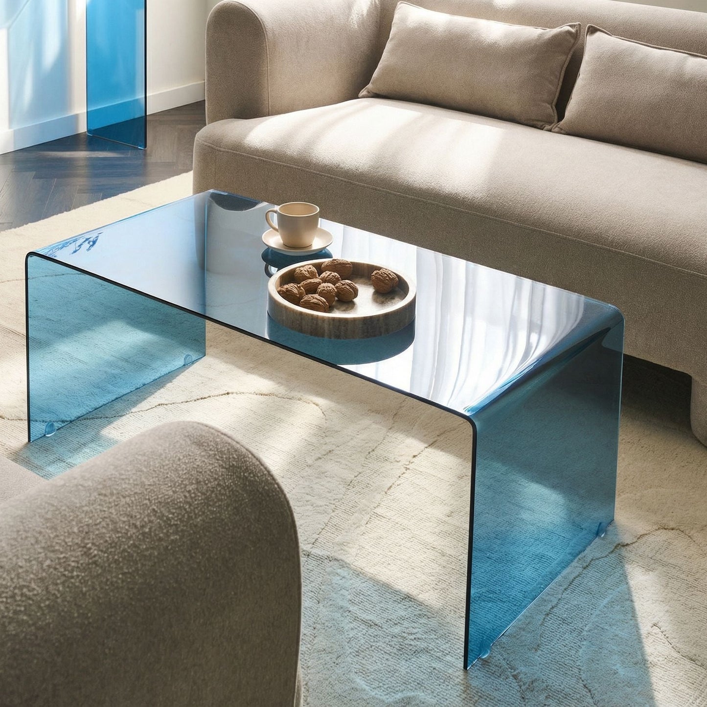 Vogui Glass Coffee Table Blue Semi Transparent 100 x 50cm