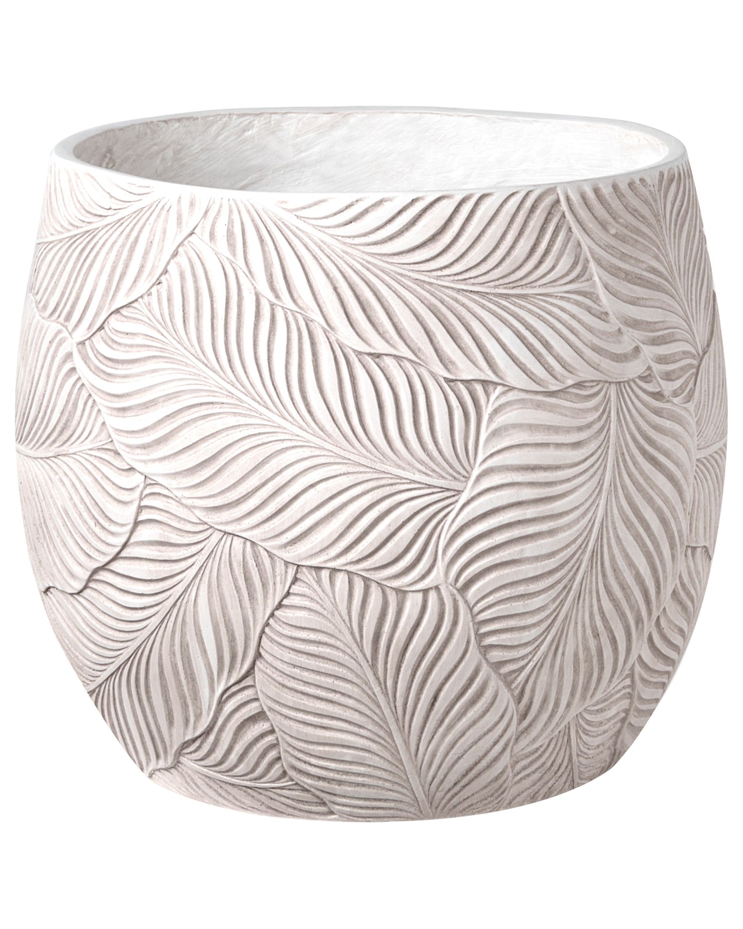 Fibre Clay Planter Beige 47cm Indoor Outdoor Leaf Pattern