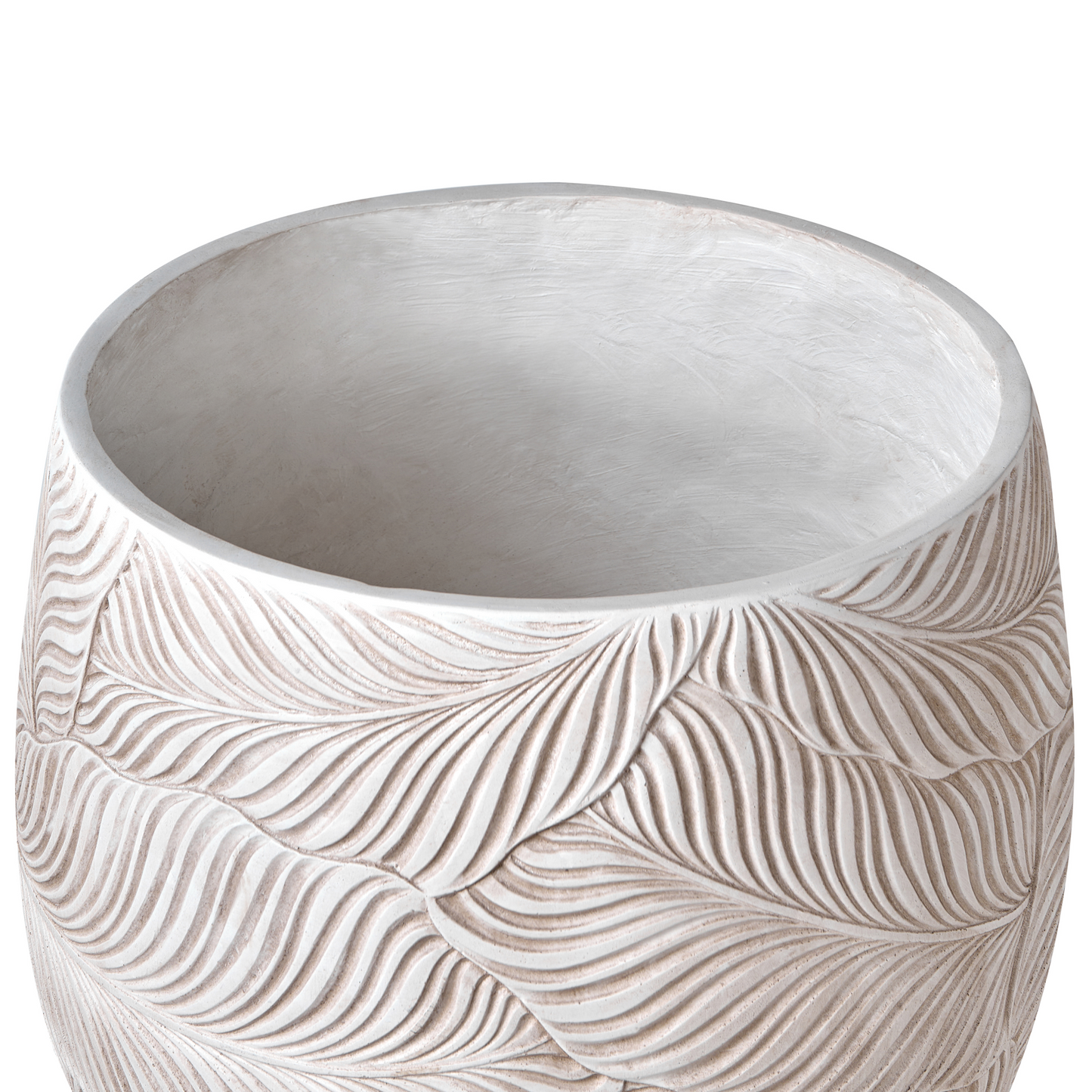 Fibre Clay Planter Beige 47cm Indoor Outdoor Leaf Pattern