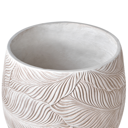 Fibre Clay Planter Beige 47cm Indoor Outdoor Leaf Pattern