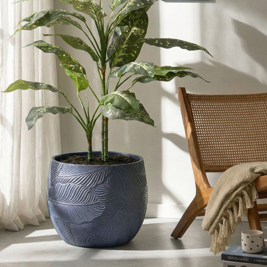 Leaf Pattern Grey Fibre Clay Indoor Outdoor Planter 47cm