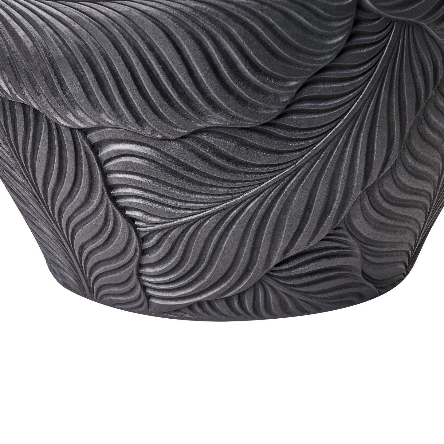 Black Fibre Clay Planter Round 42 Centimetres Indoor Outdoor Leaf Pattern Modern Design