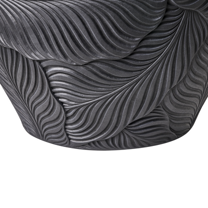 Black Fibre Clay Planter Round 42 Centimetres Indoor Outdoor Leaf Pattern Modern Design