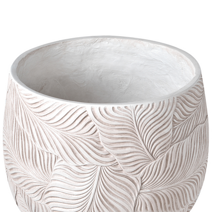 Beige Fibre Clay Flower Pot Light With Leaf Pattern Round 42cm Indoor Outdoor Planter