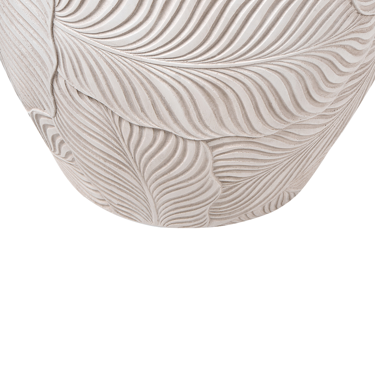Beige Fibre Clay Flower Pot Light With Leaf Pattern Round 42cm Indoor Outdoor Planter