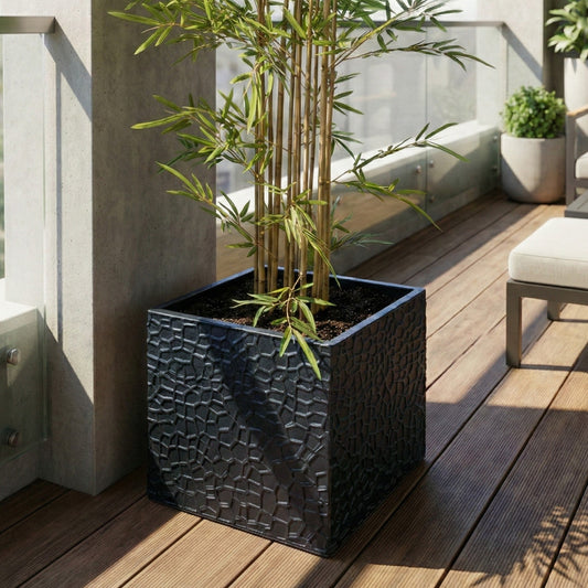 Black Fibre Clay Flower Pot Square Planter Indoor Outdoor 44 x 44 x 38cm