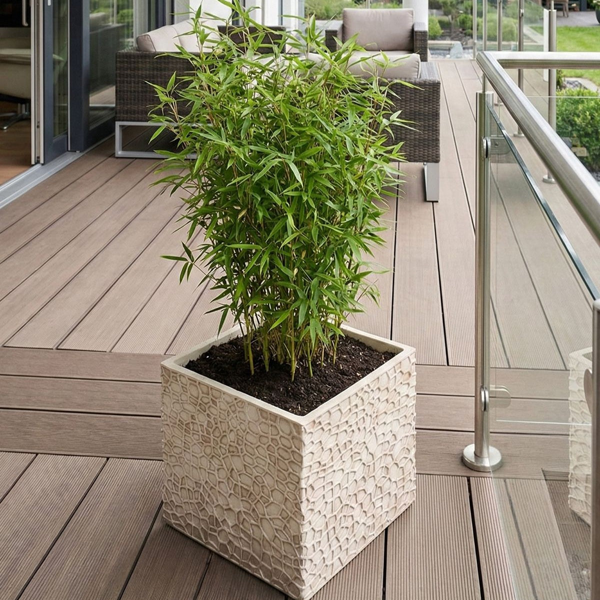 Flower Pot Light Beige Fibre Clay Planter Indoor Outdoor Square 44 x 44 x 38cm Drainage Hole
