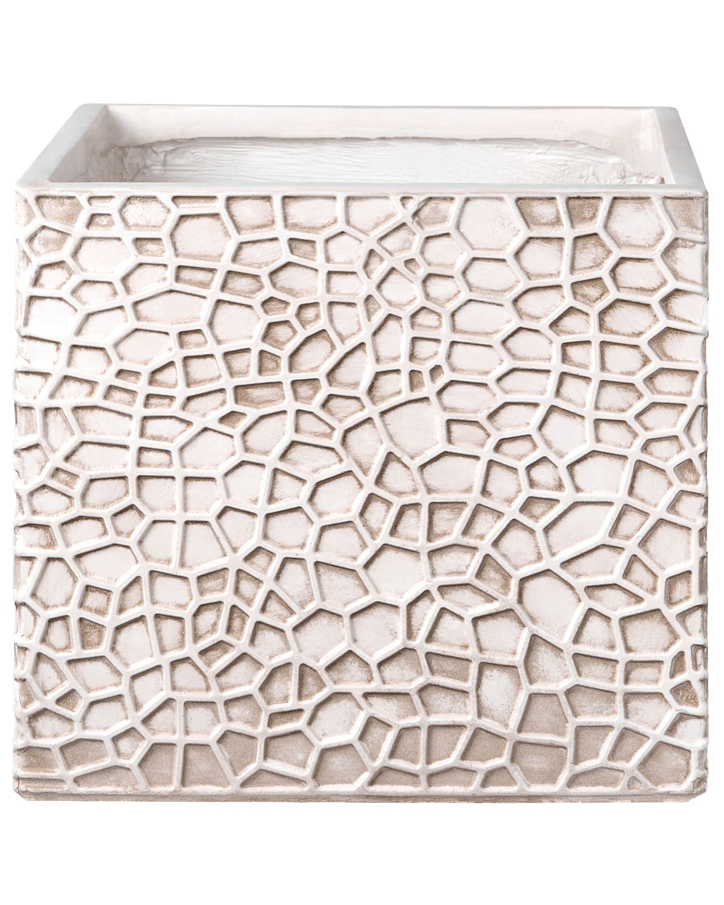 Flower Pot Light Beige Fibre Clay Planter Indoor Outdoor Square 44 x 44 x 38cm Drainage Hole