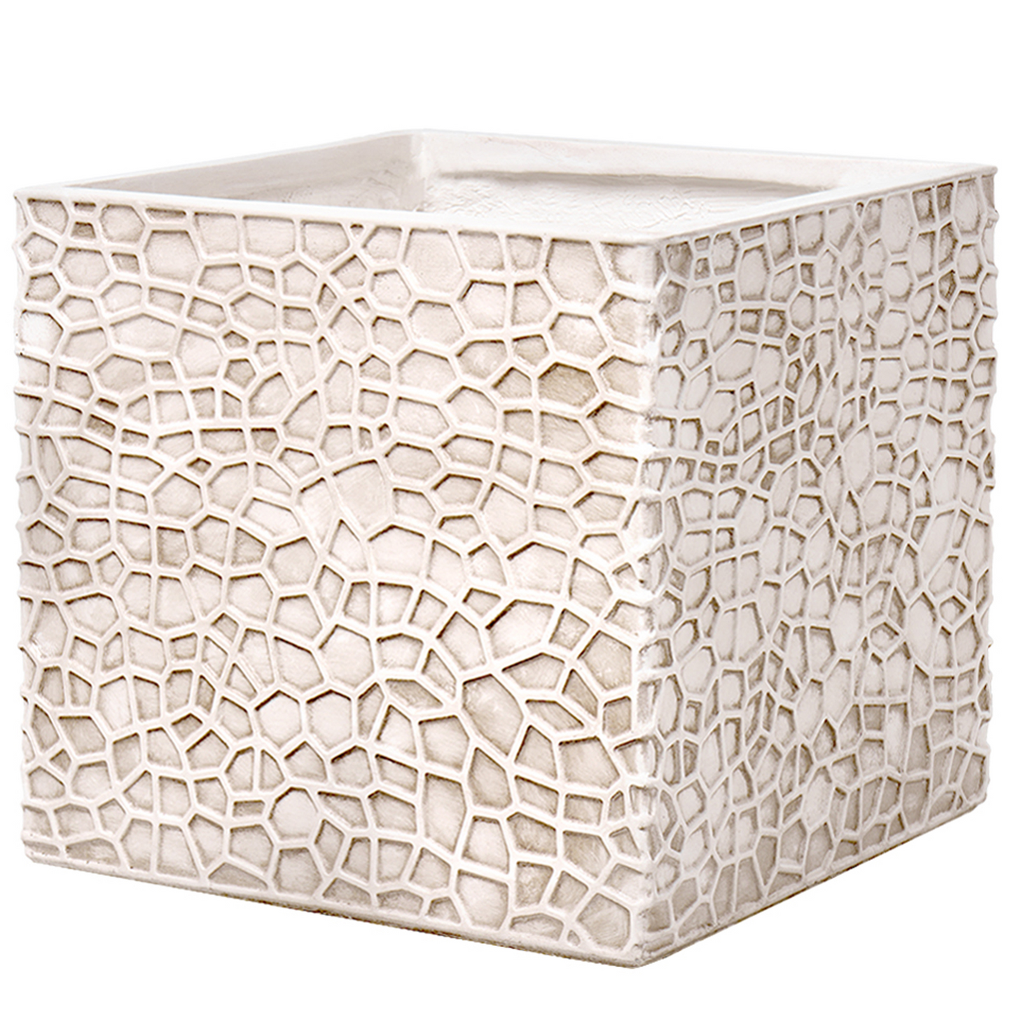 Flower Pot Light Beige Fibre Clay Planter Indoor Outdoor Square 44 x 44 x 38cm Drainage Hole