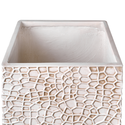 Flower Pot Light Beige Fibre Clay Planter Indoor Outdoor Square 44 x 44 x 38cm Drainage Hole