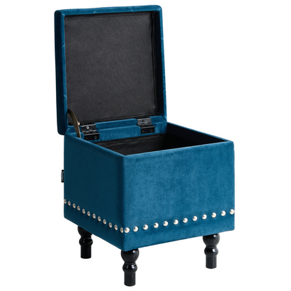 Footstool Velvet Dark Blue Tufted Nailhead Trim