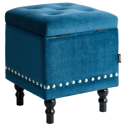 Footstool Velvet Dark Blue Tufted Nailhead Trim