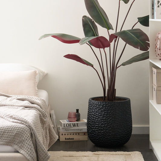 Black Fibre Clay Round Planter 41 x 41 x 43cm Indoor Outdoor