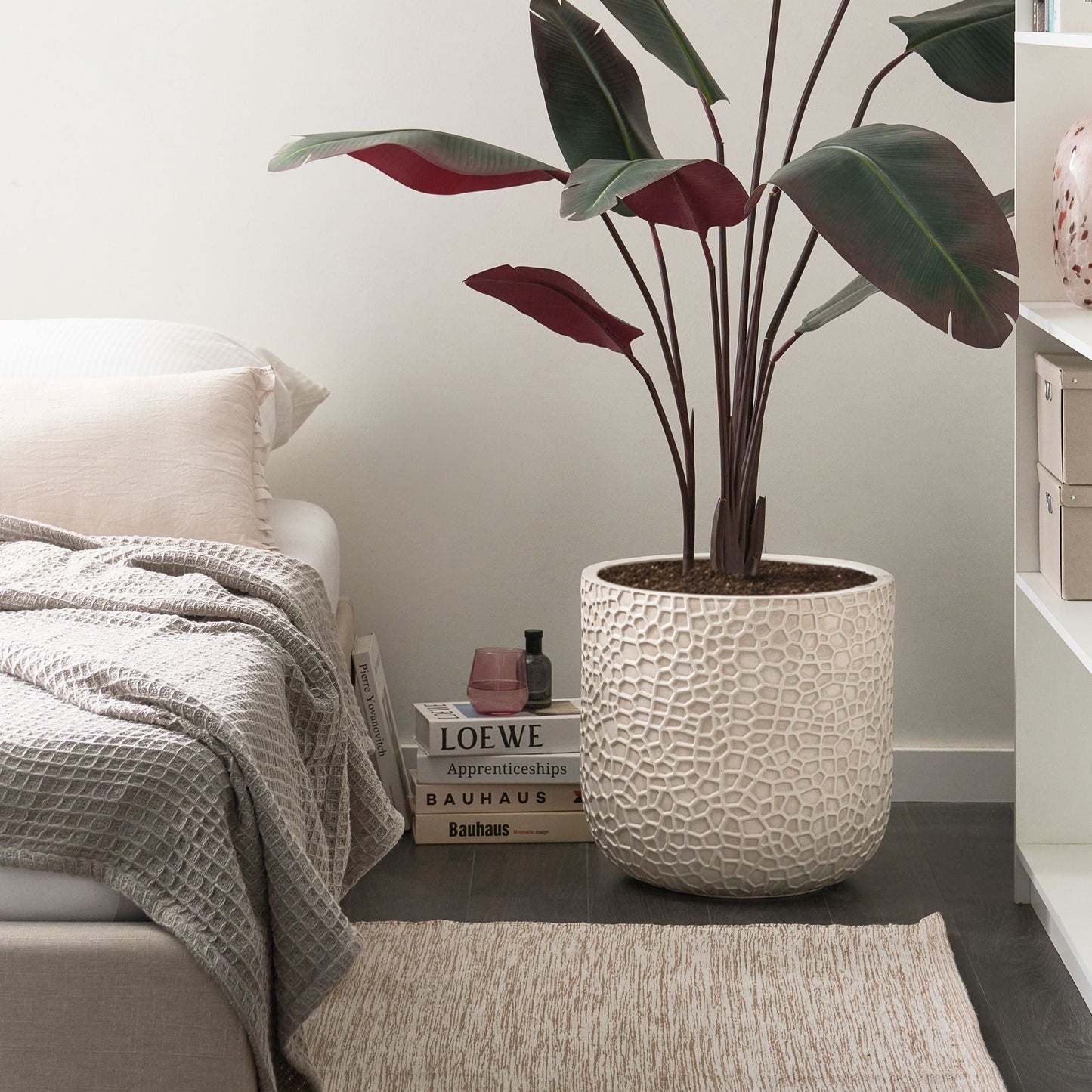 Beige Fibre Clay Flower Pot Modern Indoor Outdoor 43cm