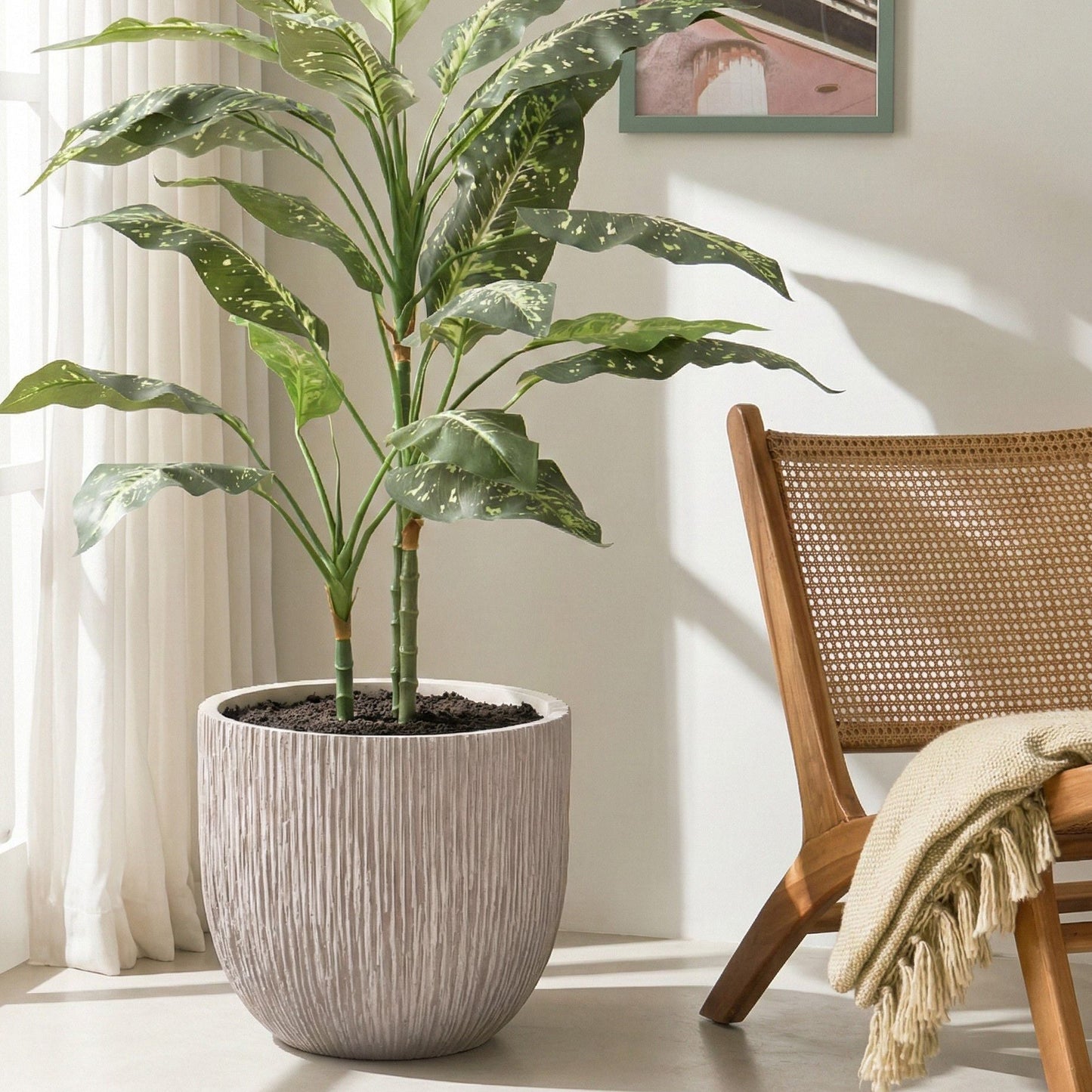Light Beige Fibre Clay Planter 42cm Indoor Outdoor