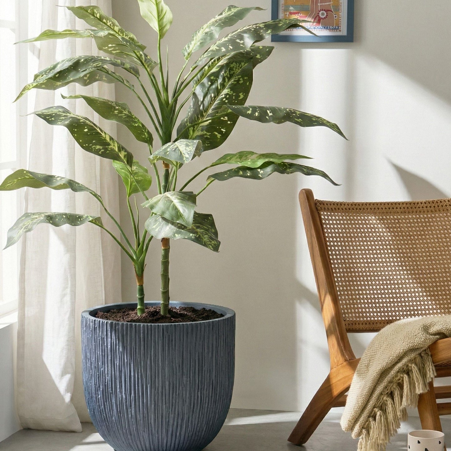 Flower Pot Fibre Clay Fluted Planter 42cm Indoor Outdoor