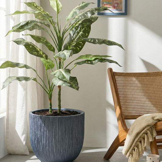 Flower Pot Fibre Clay Fluted Planter 42cm Indoor Outdoor