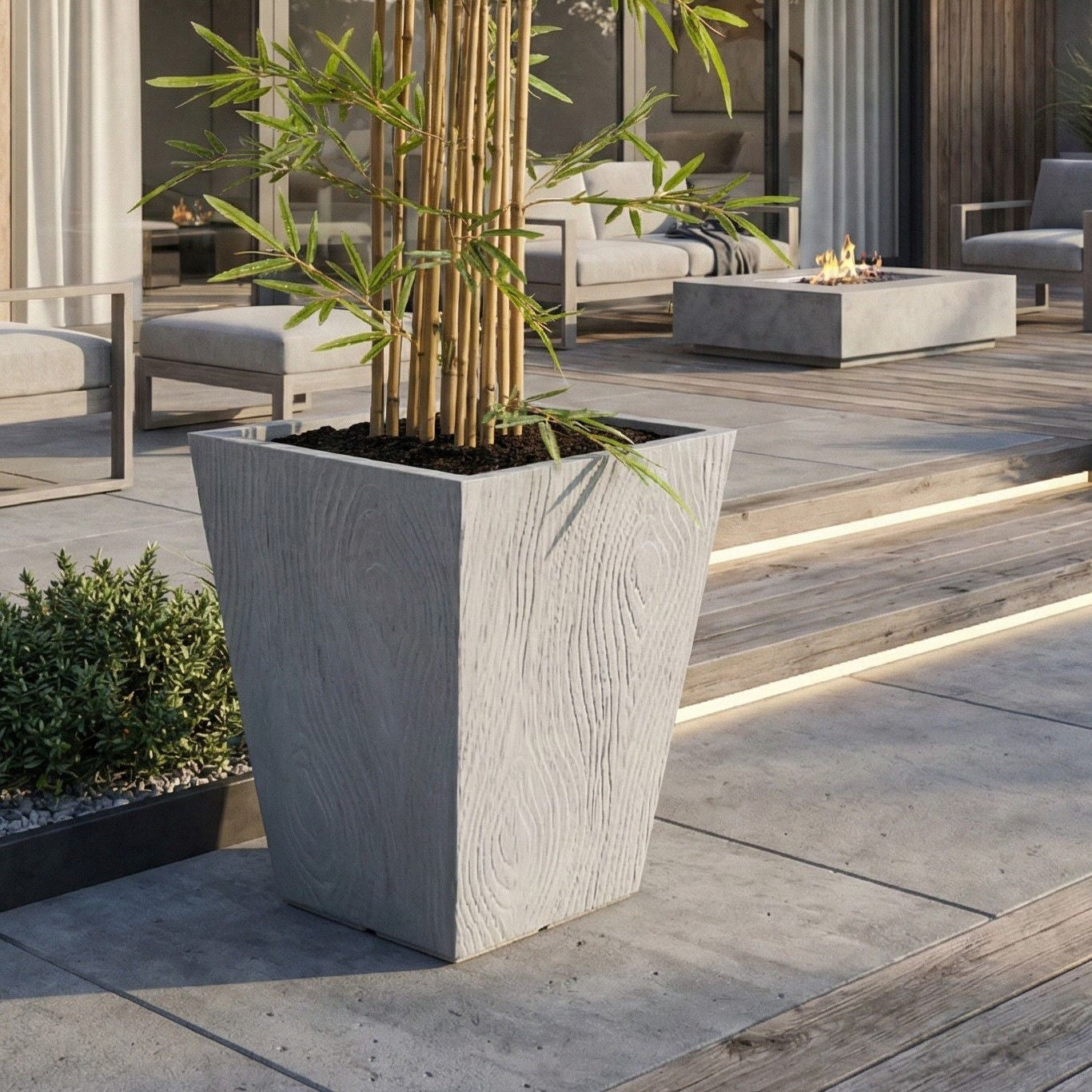 Grey Fibre Clay Flower Pot Square Planter 42 x 42 x 50cm
