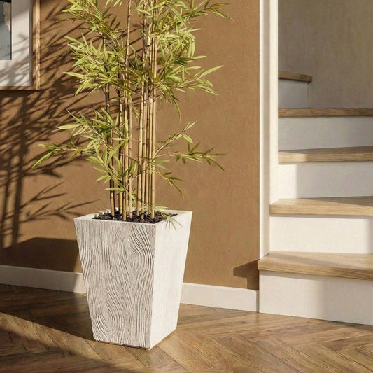 Beige Fibre Clay Planter Fluted Square 42 x 42 x 50cm